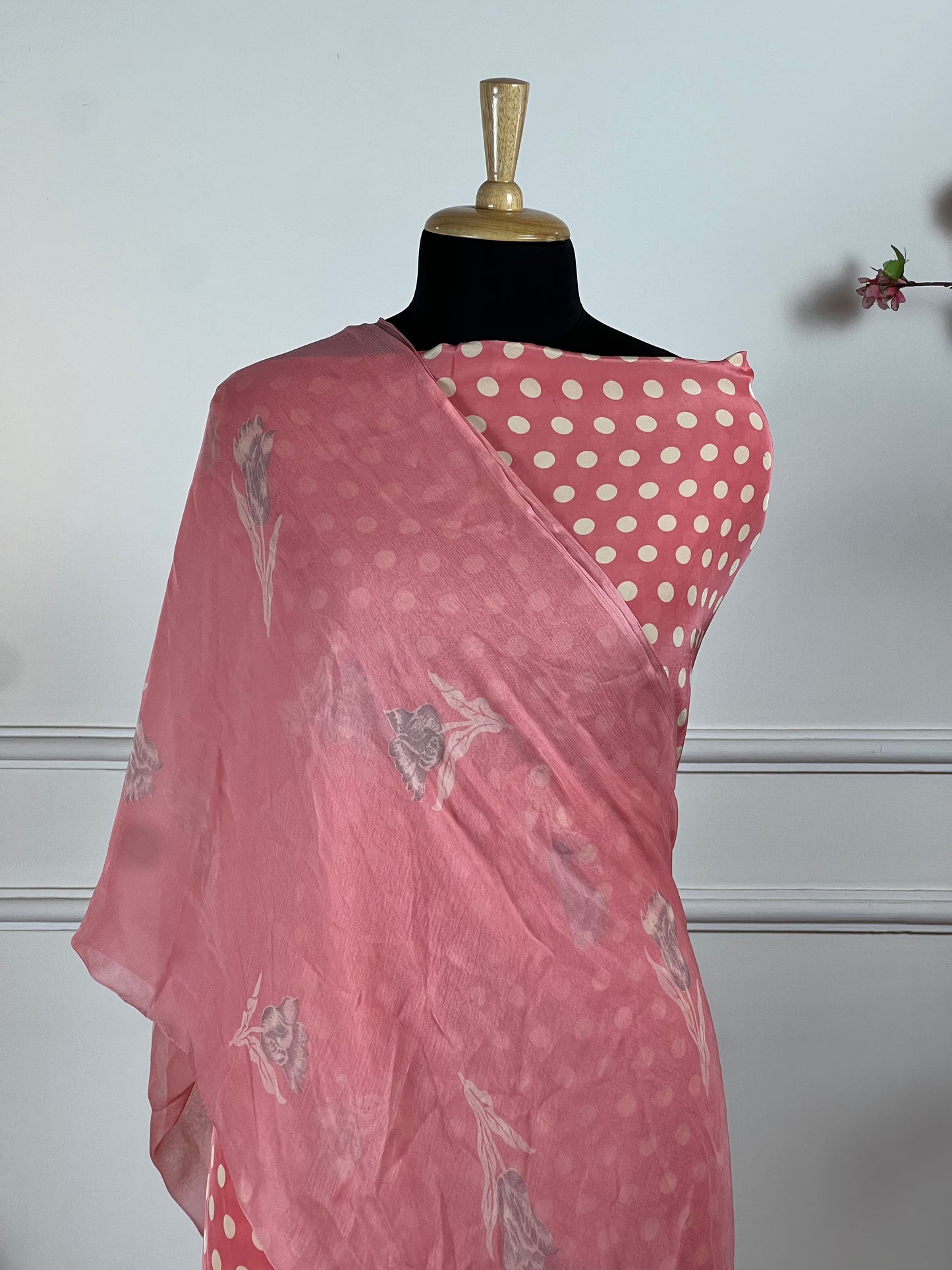 TOP: Crape polka dots ; BOTTOM: Crape ; DUPATTA: Pure printed  art no 0126