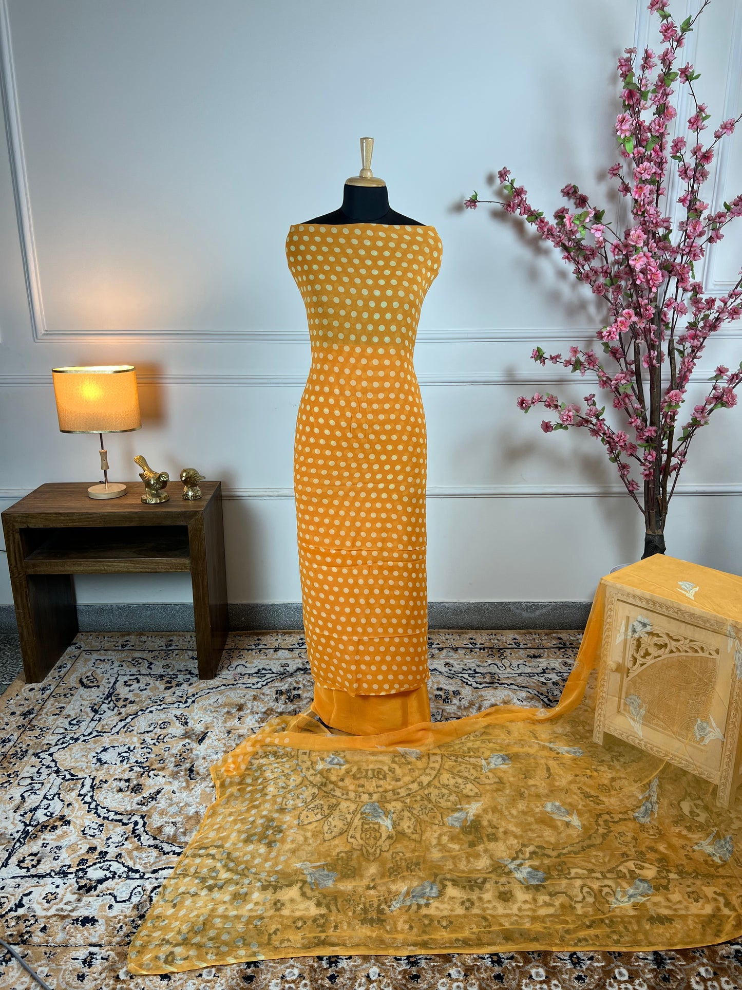 TOP: Jorgette polka dots ; BOTTOM: Crape ; DUPATTA: Pure digital print  art no 0132