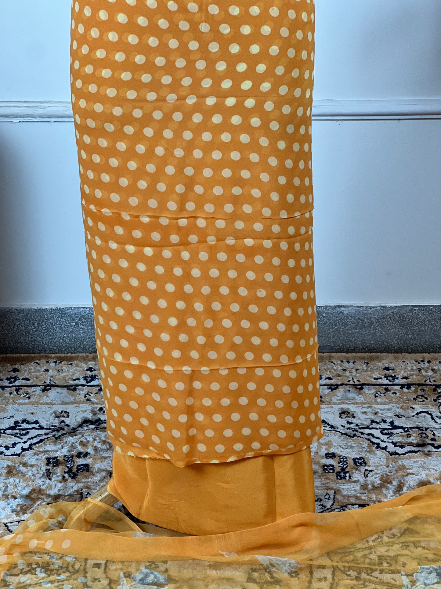 TOP: Jorgette polka dots ; BOTTOM: Crape ; DUPATTA: Pure digital print  art no 0132