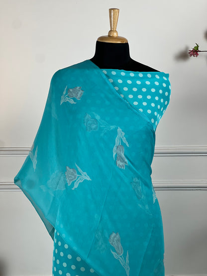 TOP: Crape polka dots ; BOTTOM: Crape ; DUPATTA: Pure digital print  art no 0133
