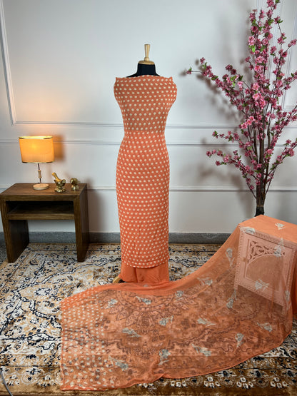TOP: Jorgette polka dots ; BOTTOM: Crape ; DUPATTA: Pure digital print  art no 0134