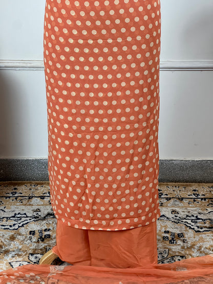 TOP: Jorgette polka dots ; BOTTOM: Crape ; DUPATTA: Pure digital print  art no 0134