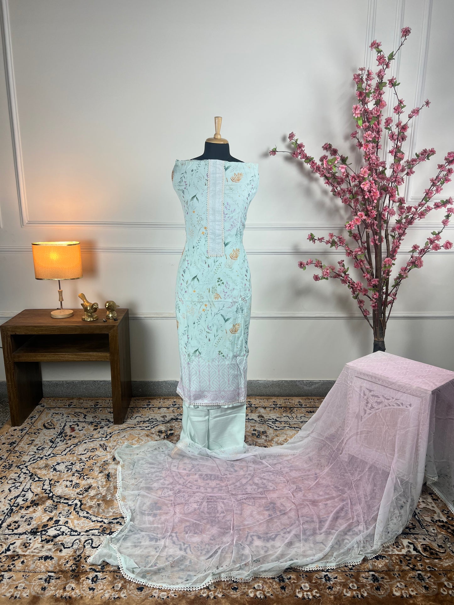 TOP: Mashlin digital print ; BOTTOM: Mashlin ; DUPATTA: Chiffon - Chinon Dup digital printed  art no 0147