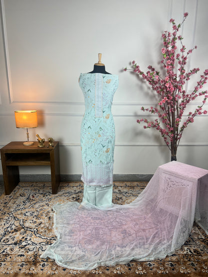 TOP: Mashlin digital print ; BOTTOM: Mashlin ; DUPATTA: Chiffon - Chinon Dup digital printed  art no 0147