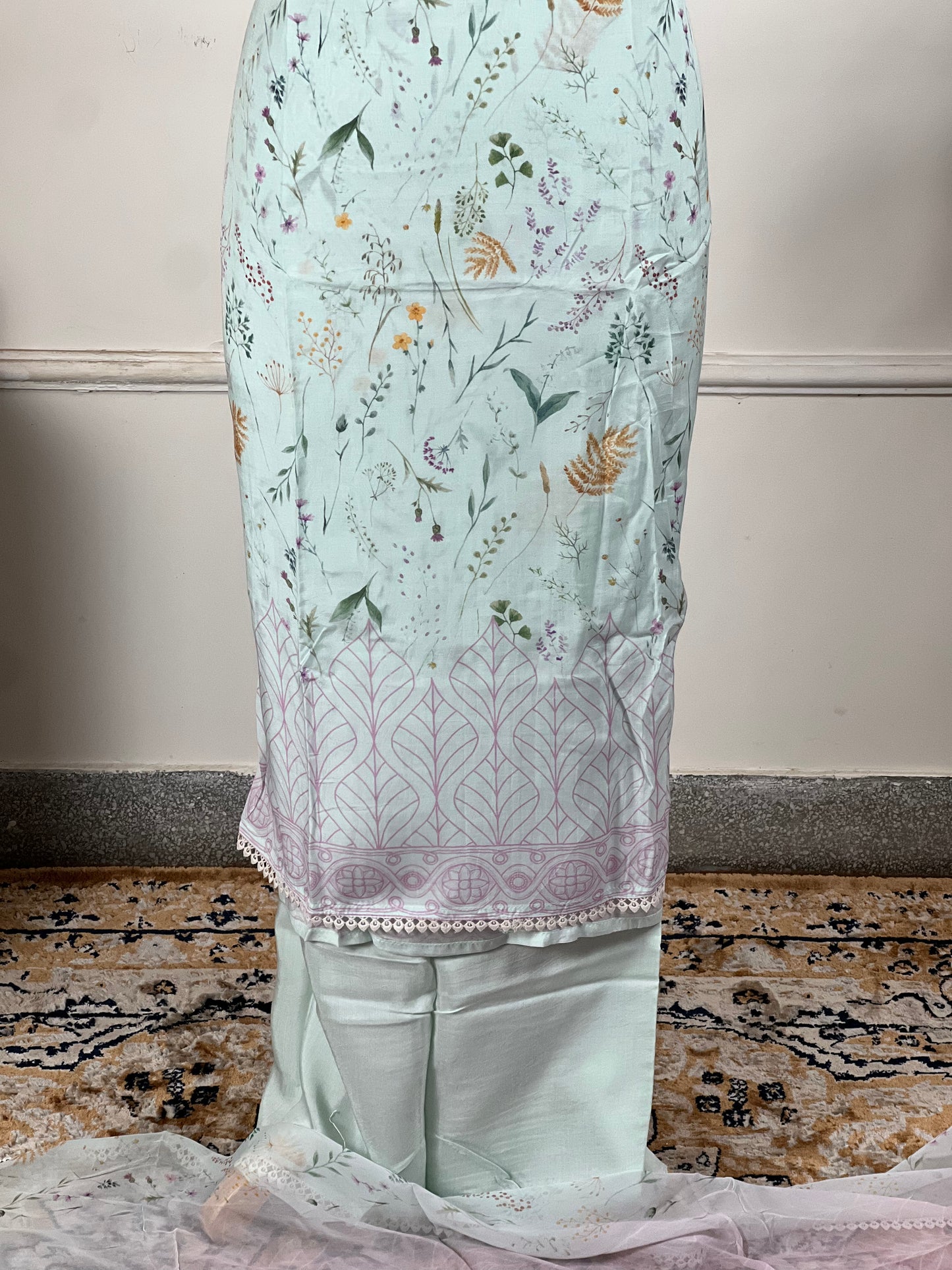 TOP: Mashlin digital print ; BOTTOM: Mashlin ; DUPATTA: Chiffon - Chinon Dup digital printed  art no 0147