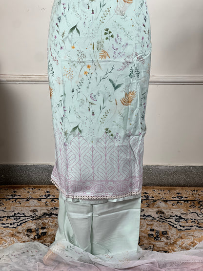 TOP: Mashlin digital print ; BOTTOM: Mashlin ; DUPATTA: Chiffon - Chinon Dup digital printed  art no 0147