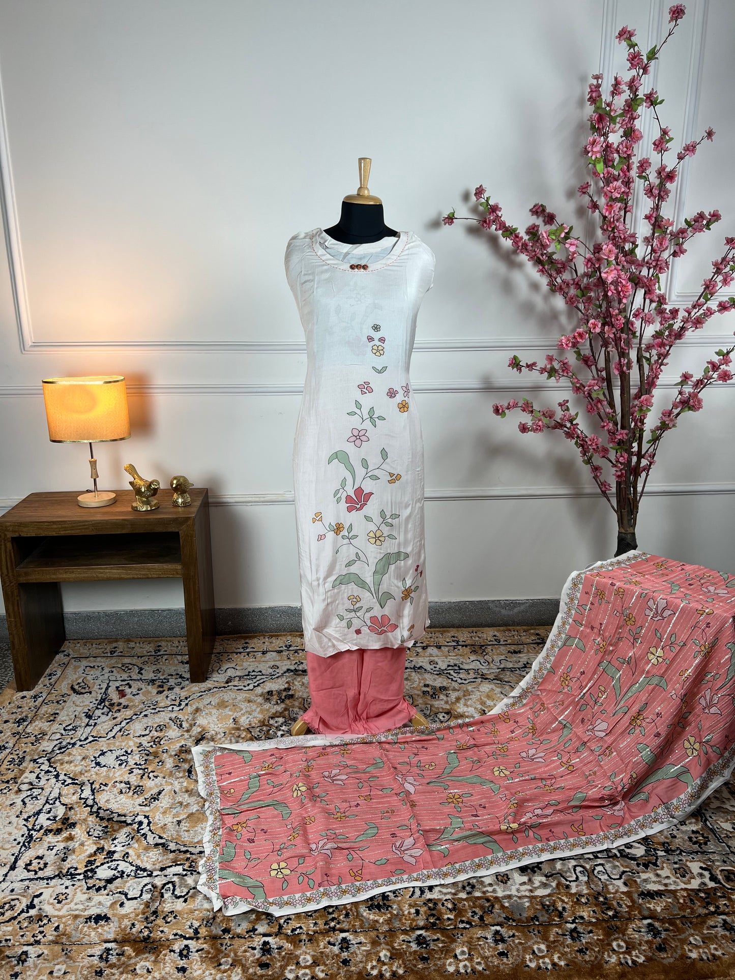 TOP: Mashlin digital print ; BOTTOM: Pure Rayon silk ; DUPATTA: Mashlin digital printed with Gota border  art no 0150