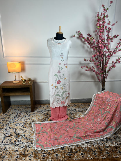 TOP: Mashlin digital print ; BOTTOM: Pure Rayon silk ; DUPATTA: Mashlin digital printed with Gota border  art no 0150