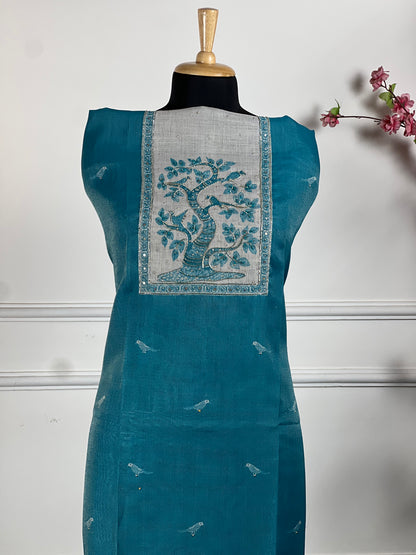 TOP: Shimar Khadi Silk with Neck design ; BOTTOM: Silk santoon ; DUPATTA: Shimar Khadi silk with digital print  art no 0151