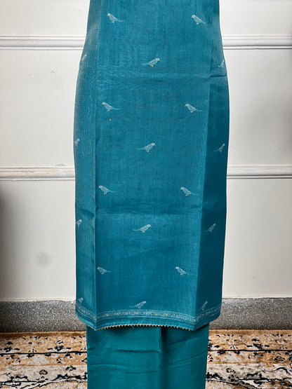 TOP: Shimar Khadi Silk with Neck design ; BOTTOM: Silk santoon ; DUPATTA: Shimar Khadi silk with digital print  art no 0151
