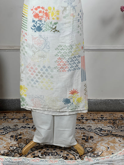 TOP: Linen Silk digital print ; BOTTOM: Cotton ; DUPATTA: Pure chiffon with printed lace  art no 0160