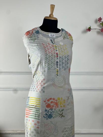 TOP: Linen Silk digital print ; BOTTOM: Cotton ; DUPATTA: Pure chiffon with printed lace  art no 0160