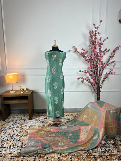 TOP: Khadi Muslin silk ; BOTTOM: Jaam cotton payal work ; DUPATTA: Mushlin digital print  art no 0164
