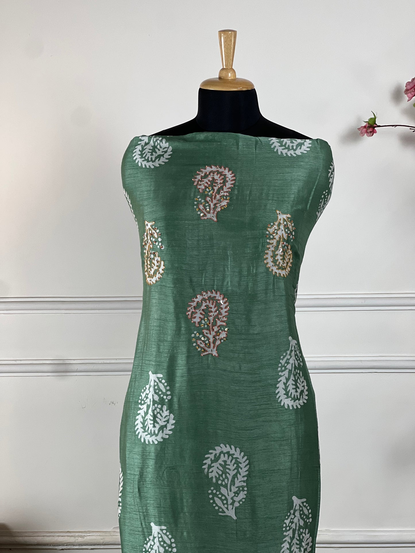 TOP: Khadi Muslin silk ; BOTTOM: Jaam cotton payal work ; DUPATTA: Mushlin digital print  art no 0164
