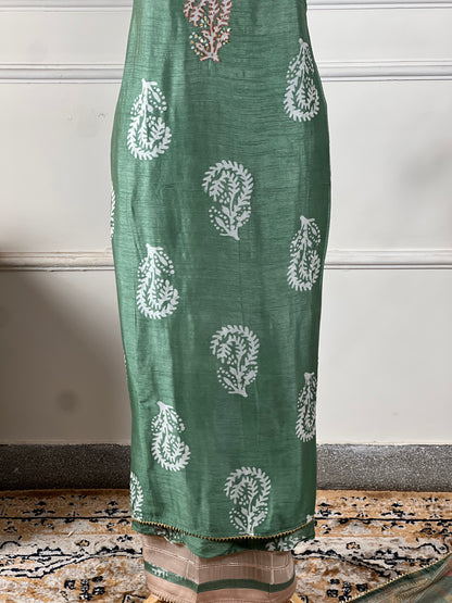 TOP: Khadi Muslin silk ; BOTTOM: Jaam cotton payal work ; DUPATTA: Mushlin digital print  art no 0164