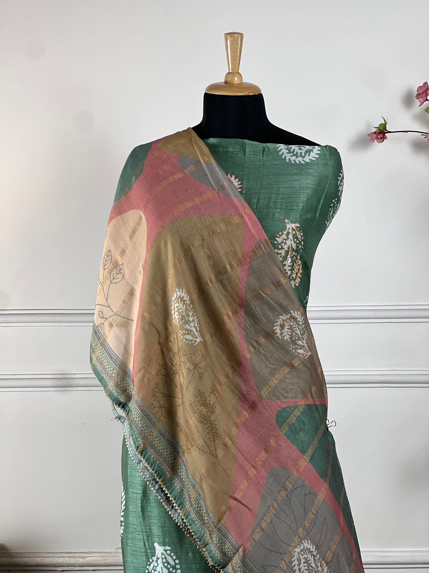 TOP: Khadi Muslin silk ; BOTTOM: Jaam cotton payal work ; DUPATTA: Mushlin digital print  art no 0164