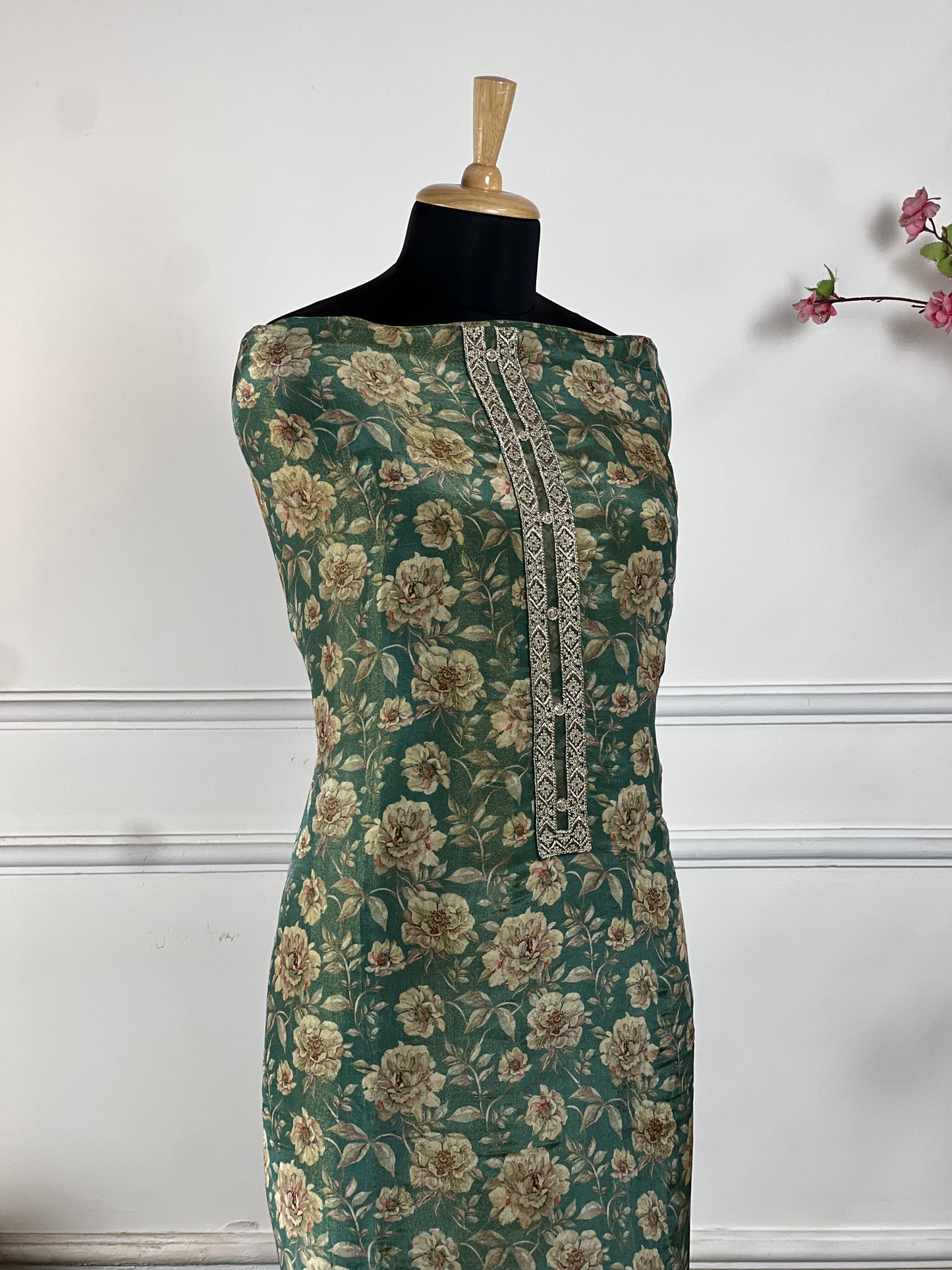 TOP: Shimmer silk digital print ; BOTTOM: Silk santoon ; DUPATTA: Pure two side work  art no 0165