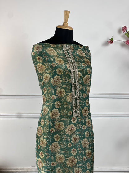 TOP: Shimmer silk digital print ; BOTTOM: Silk santoon ; DUPATTA: Pure two side work  art no 0165