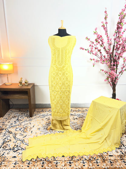 TOP: Soft mul chanderi Thread work, sequin ; BOTTOM: Silk santoon ; DUPATTA: Mul chanderi Thread cut work  art no 0189