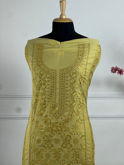 TOP: Soft mul chanderi Thread work, sequin ; BOTTOM: Silk santoon ; DUPATTA: Mul chanderi Thread cut work  art no 0189