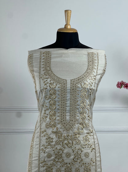 TOP: Soft mul chanderi Thread work, sequin ; BOTTOM: Silk santoon ; DUPATTA: Mul chanderi Thread cut work  art no 0190