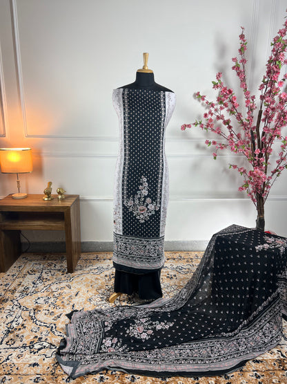 TOP: Muslin print pannel and handwork ; BOTTOM: Silk Santoon ; DUPATTA: Muslin printed  art no 0192