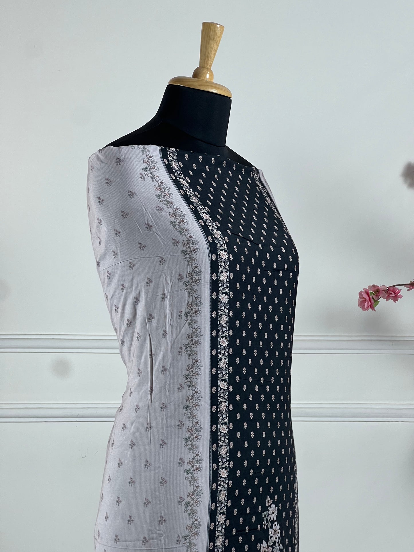 TOP: Muslin print pannel and handwork ; BOTTOM: Silk Santoon ; DUPATTA: Muslin printed  art no 0192