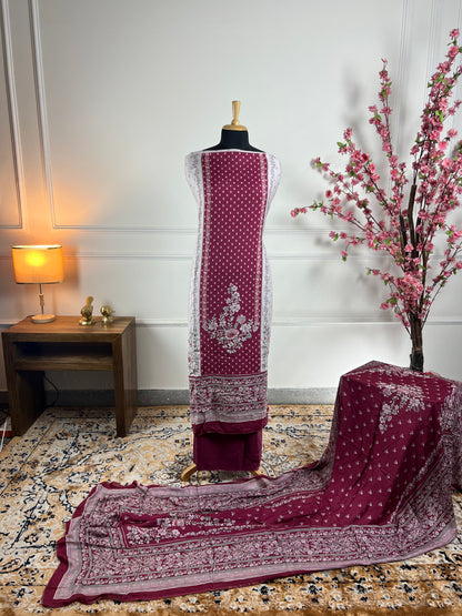 TOP: Muslin print pannel and handwork ; BOTTOM: Silk Santoon ; DUPATTA: Muslin printed  art no 0194