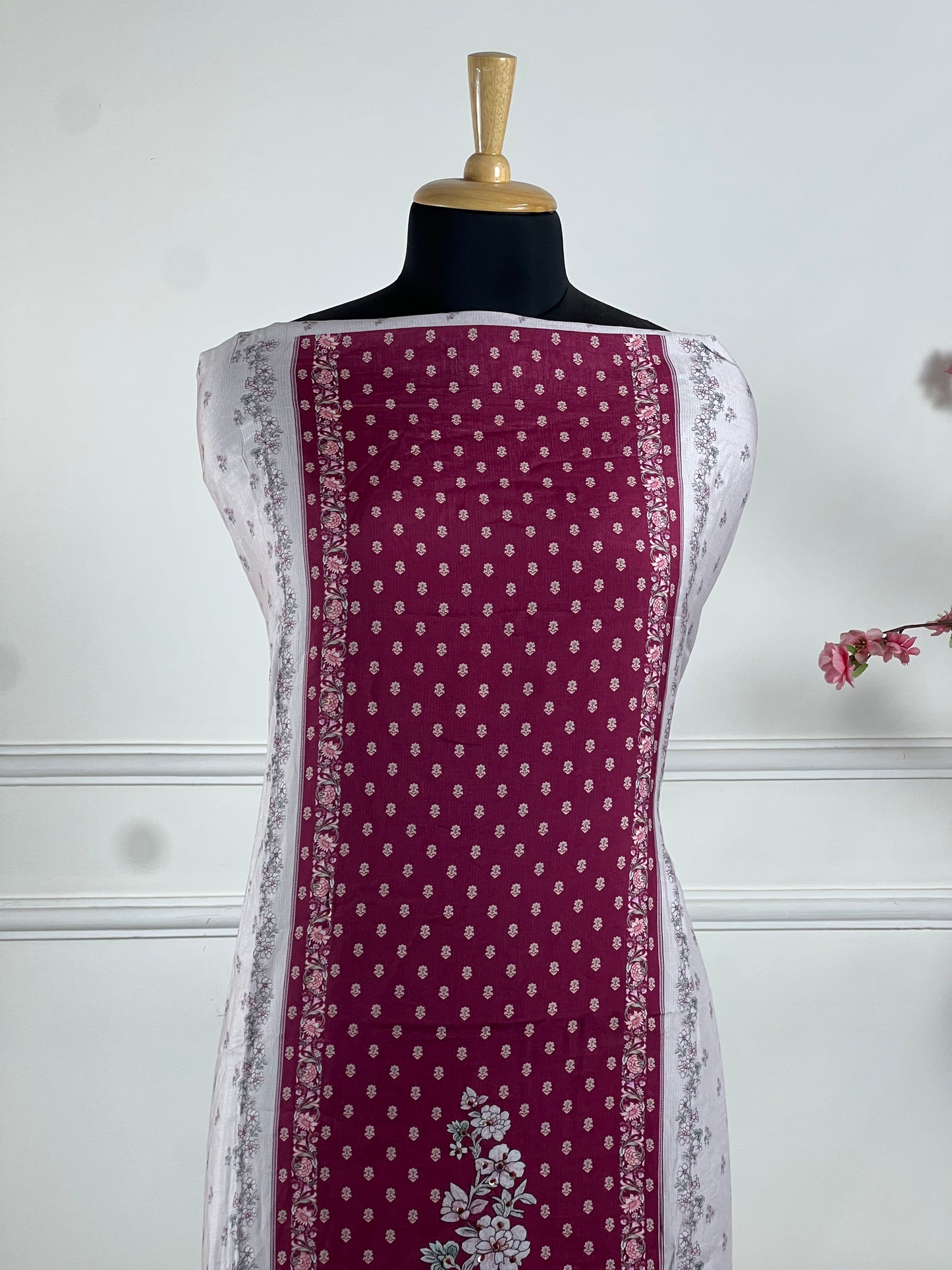 TOP: Muslin print pannel and handwork ; BOTTOM: Silk Santoon ; DUPATTA: Muslin printed  art no 0194