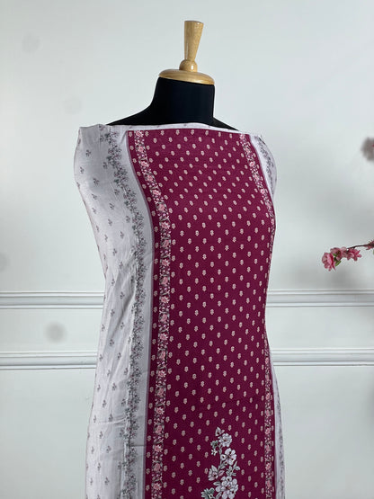 TOP: Muslin print pannel and handwork ; BOTTOM: Silk Santoon ; DUPATTA: Muslin printed  art no 0194