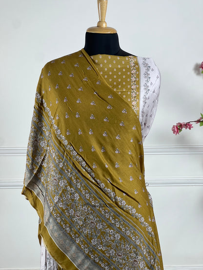 TOP: Muslin print pannel and handwork ; BOTTOM: Silk Santoon ; DUPATTA: Muslin printed  art no 0195