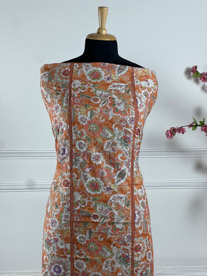 TOP: Lawn cotton Thread Jaal work and lace Digital print ; BOTTOM: Lawn Cotton ; DUPATTA: Muslin four side lace, Digital print  art no 0196