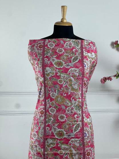 TOP: Lawn cotton Thread Jaal work and lace Digital print ; BOTTOM: Lawn Cotton ; DUPATTA: Muslin four side lace, Digital print  art no 0197