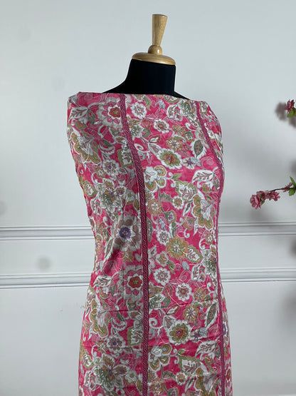 TOP: Lawn cotton Thread Jaal work and lace Digital print ; BOTTOM: Lawn Cotton ; DUPATTA: Muslin four side lace, Digital print  art no 0197