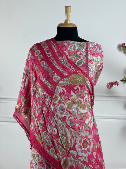 TOP: Lawn cotton Thread Jaal work and lace Digital print ; BOTTOM: Lawn Cotton ; DUPATTA: Muslin four side lace, Digital print  art no 0197