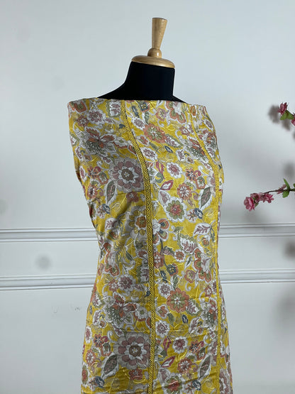 TOP: Lawn cotton Thread Jaal work and lace Digital print ; BOTTOM: Lawn Cotton ; DUPATTA: Muslin four side lace, Digital print  art no 0198