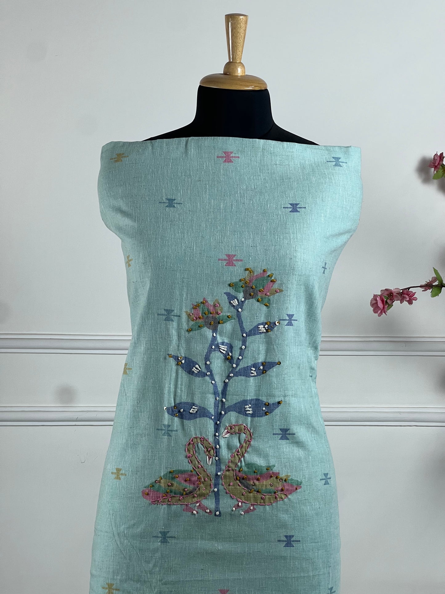 TOP: Kora cotton Hand work digital print ; BOTTOM: Malai Cotton ; DUPATTA: Kora Cotton digital printed Stall  art no 0199