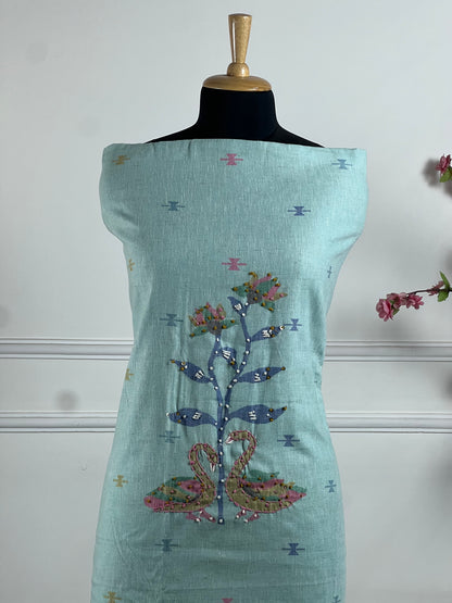TOP: Kora cotton Hand work digital print ; BOTTOM: Malai Cotton ; DUPATTA: Kora Cotton digital printed Stall  art no 0199
