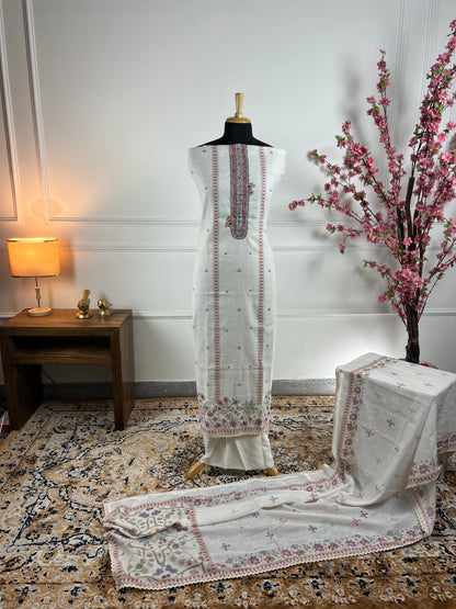 TOP: Kora cotton digital print handwork ; BOTTOM: Malai Cotton ; DUPATTA: Kora cotton digital printed stoll  art no 0200