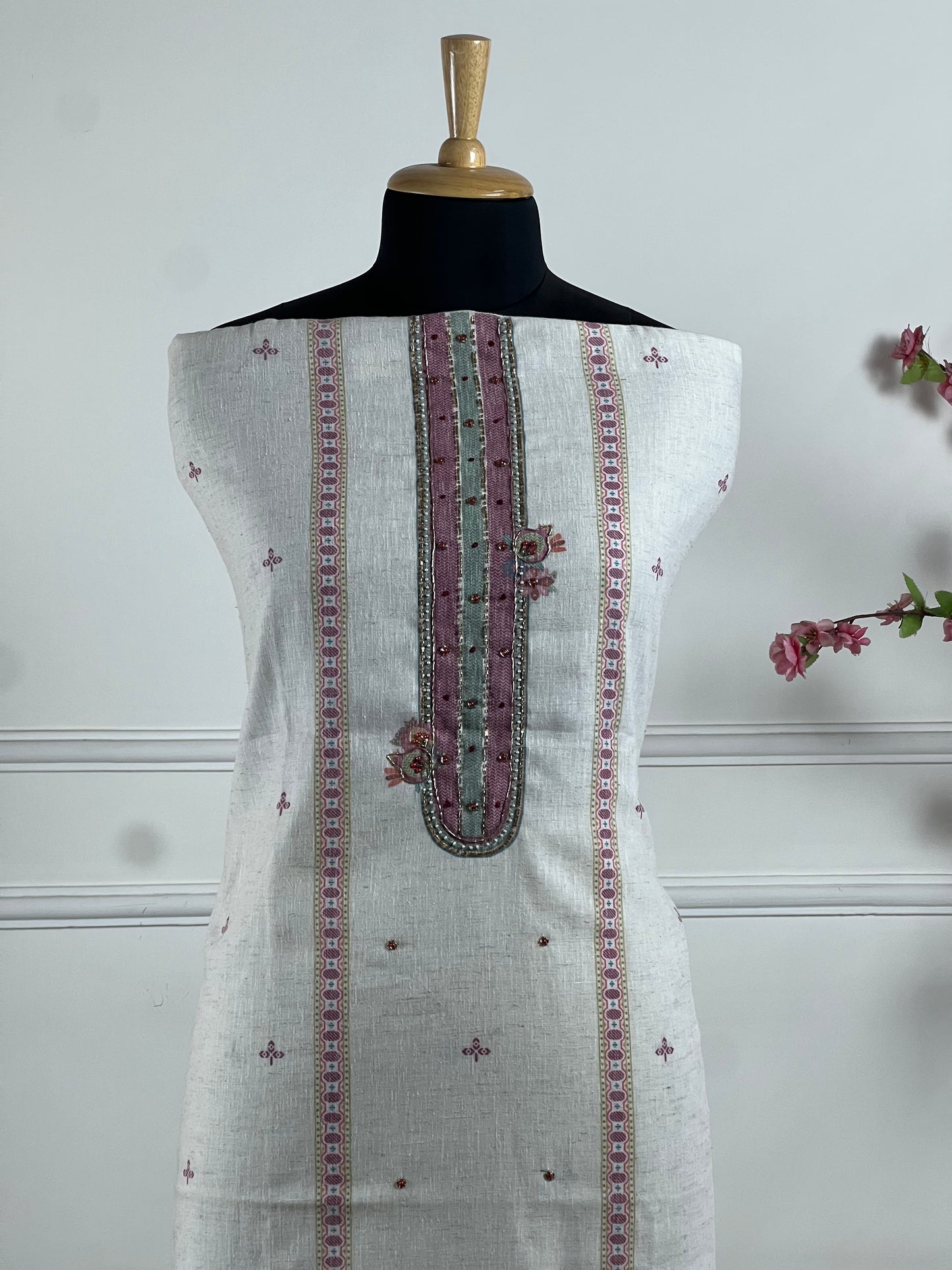 TOP: Kora cotton digital print handwork ; BOTTOM: Malai Cotton ; DUPATTA: Kora cotton digital printed stoll  art no 0200