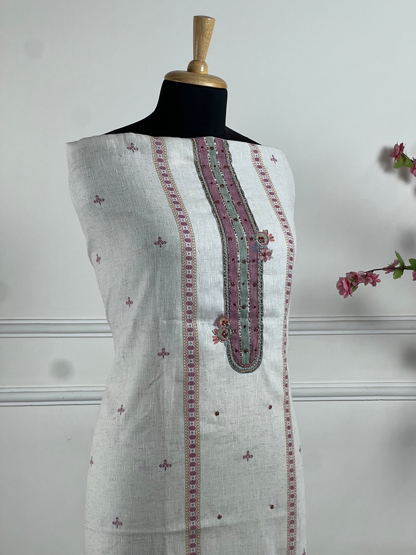 TOP: Kora cotton digital print handwork ; BOTTOM: Malai Cotton ; DUPATTA: Kora cotton digital printed stoll  art no 0200
