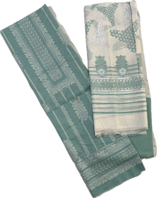 Powder blue with ivory